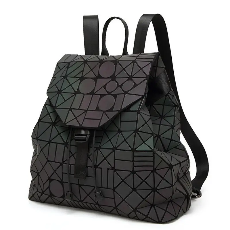 

New Women Luminous Drawstring Backpack Female Geometry Pattern Backpacks Girls Leather School Bags Outdoor Travel Backpack