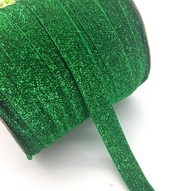 

3 Yards 1"(25mm)Wide Glitter Green Velvet Ribbon Headband Clips Bow Wedding Decoration