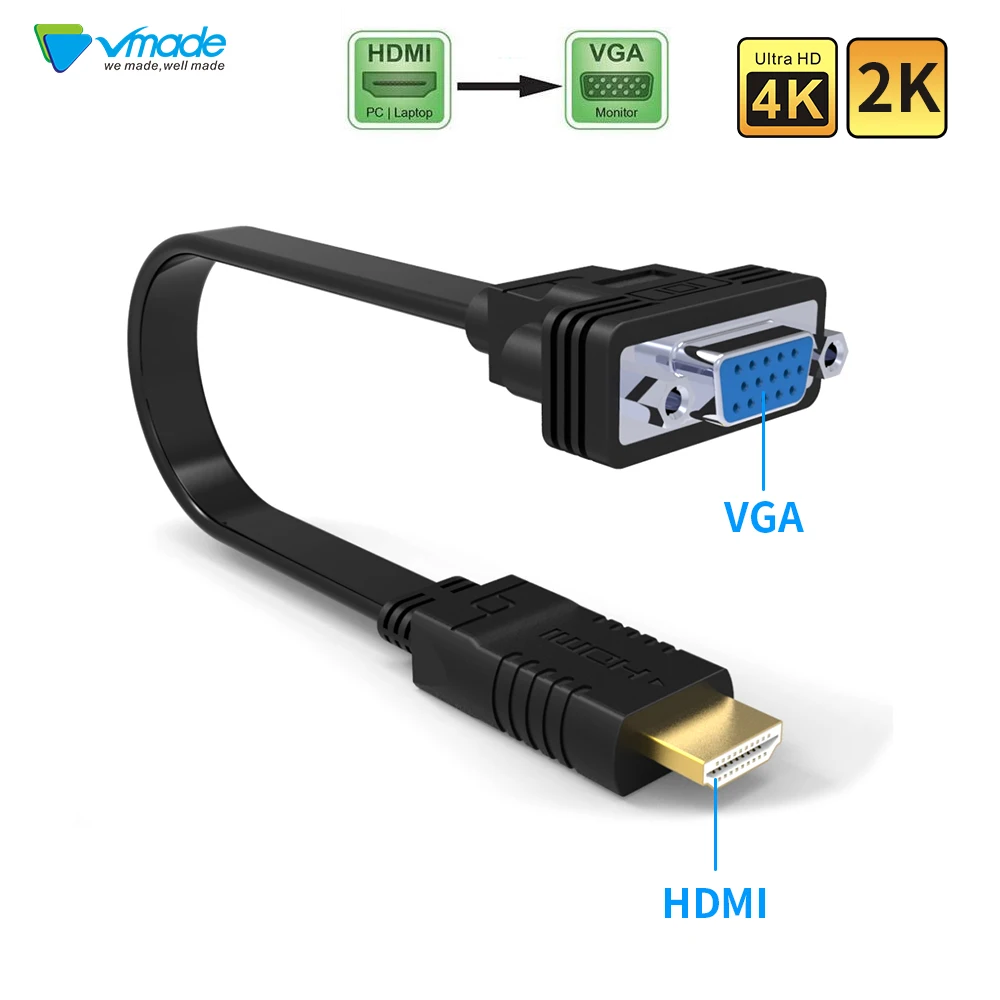 

Vmade HDMI to VGA Adapter Cable HDMI to VGA Converter Adapter Support 1080p 4K Video Audio cable Male-Female Adapter Converter
