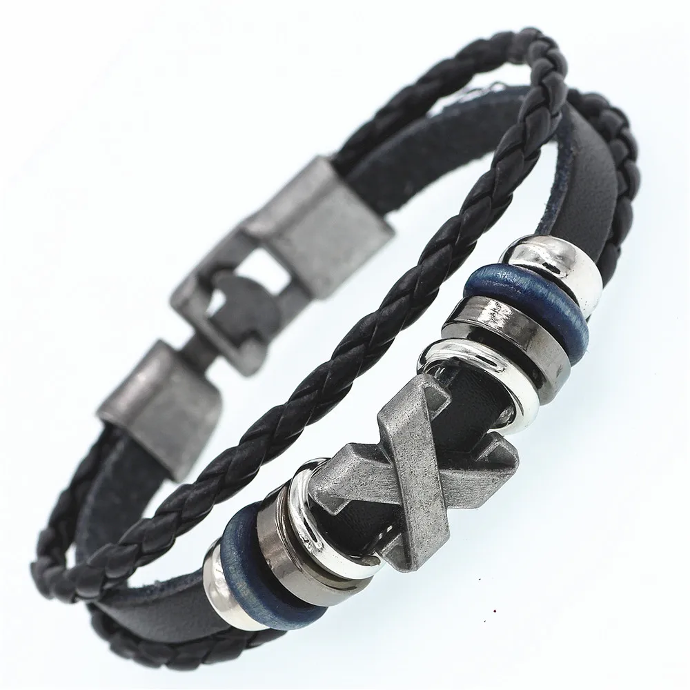 

DGW Multilayer X Bracelet Men Casual Fashion Braided Leather Bracelets For Women Wood Bead Bracelet Punk Rock Men Jewelry