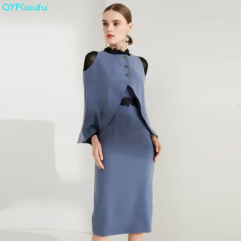 

QYFCIOUFU 2018 high quality summer pencil dress for women Long sleeve fashion Tulle Splice bodycon party dress