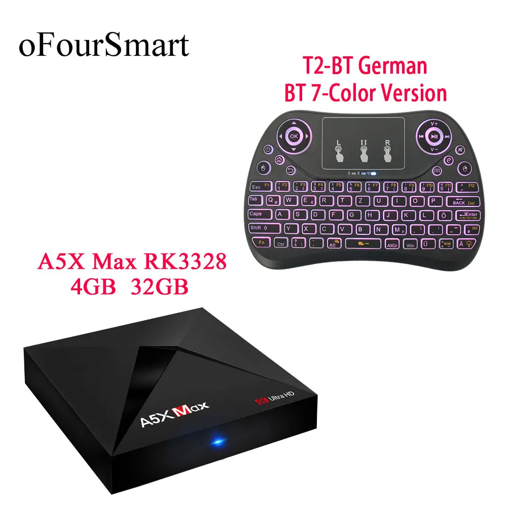 Лучший A5X MAX Android 7 1 Smart TV BOX RK3328 Rockchip 2 4G WIFI HD медиаплеер с T2-BT немецкой