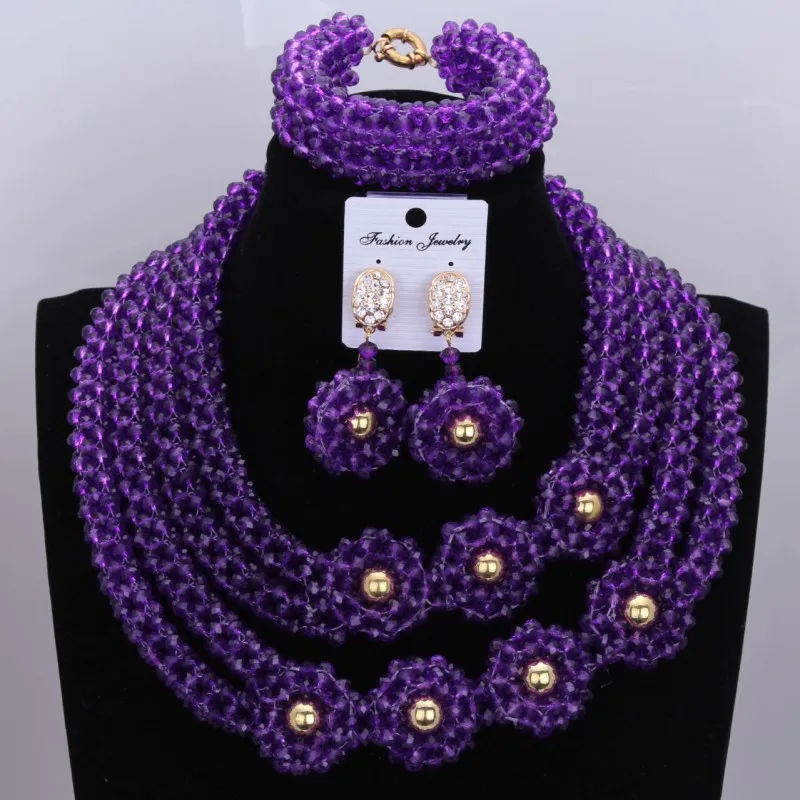 

Romantic Purple layered necklace jewelry set Nigeria necklace set gift Christmas decoration jewelry set Free Shipping