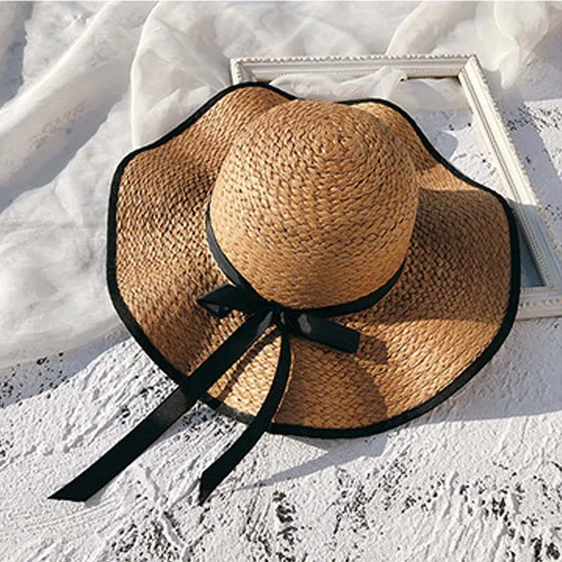 

New Beach Caps Summer Straw Breathable Bow Decoration Sun Hats Ms. Outdoor Sports Seaside Wide Straw Hat Visor Cap Free Shipping