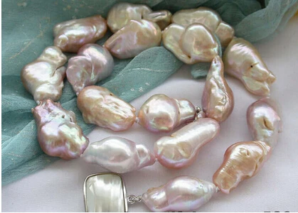 

Free shipping >>@ >812 17" 25mm pink purple keshi reborn pearl necklace