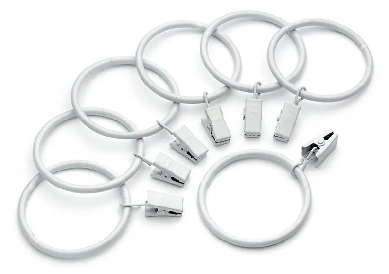 

10 PCS/Set Metal Curtain Rings with Clips for Showers Bathroom Bedroom Living Room Window Drapery Rings (White)