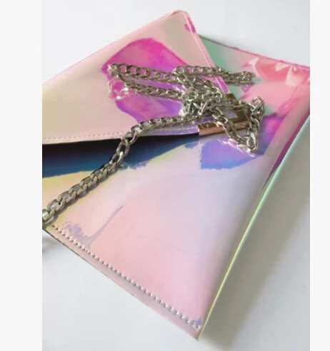 

Fahsion Rainbow Magic Color Laser Bags Hologram Envelope Bag Day Clutch Evening Handbag Women's Hologram Shoulder Message Bag