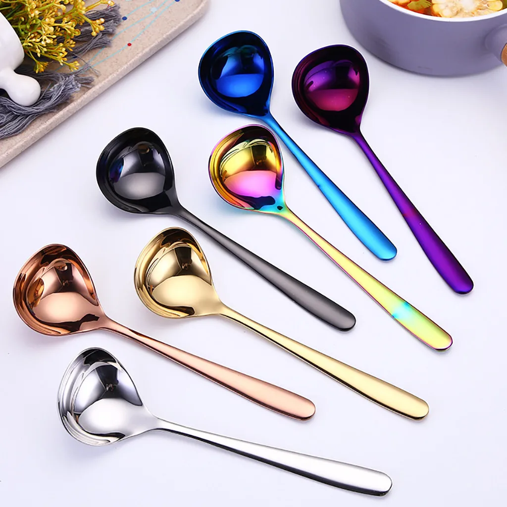 

Colorful Handle Spoons Drink Soup Drinking Tools Flatware Kitchen Gadget coffee scoops multicolor