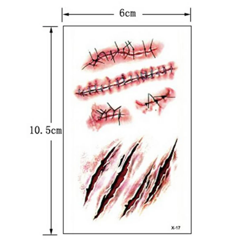 Хэллоуин Ужасы татуировки со шрамами поддельные парши кровавый макияж террор ранение страшная кровь травма наклейка классические страшные наклейки игрушки