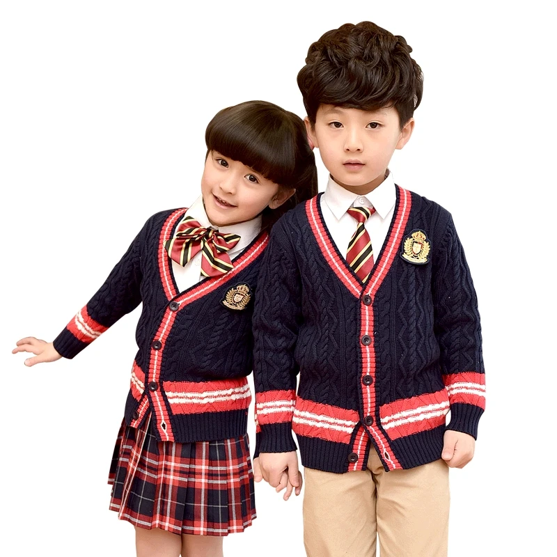 

Students Clothes 2019 New Autumn Winter Clothes School Uniforms Suit Long-sleeved Cardigan Sweater Primary School Uniforms