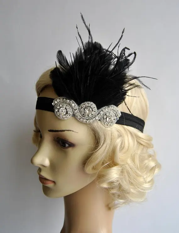 The Great Gatsby 20's украшение для волос флэппер винтажный Свадебный 1920 s головной убор со стразами головная повязка для подружки невесты Flapper головной убор
