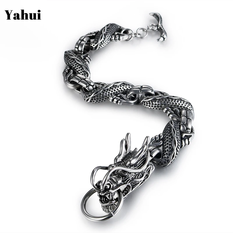 

YaHui stainless steel Domineering Religious Totem Dragon Bracelet Retro Titanium steel bracelet men bracelet accessories jewelry