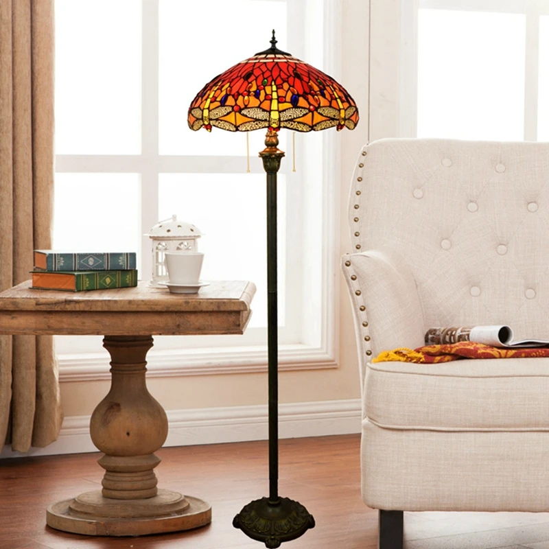 

European style creative stained glass living room Lighting Bedroom Bar floor lamp American Red Dragonfly gift 18inch 110-240V