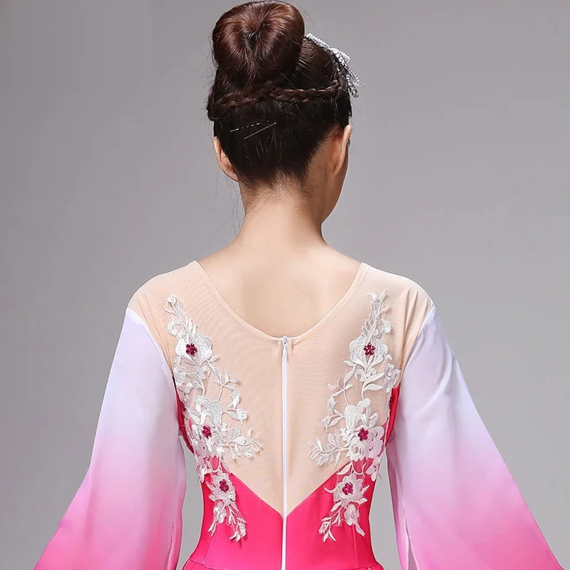 Китайский женский народный танцевальный костюм hanfu, танцевальный костюм r, Древний китайский костюм, розовое народное платье со стразами, сценическая одежда с вышивкой