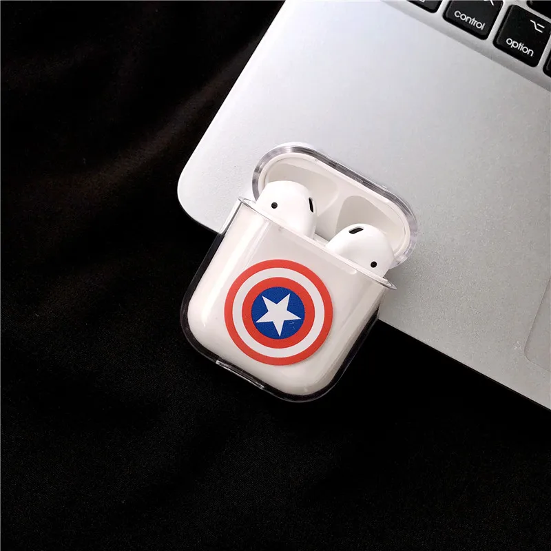 Прозрачные беспроводные Bluetooth наушники чехол для Apple Airpods 1 2 Защитная крышка Marvel Капитан Америка Бэтмен Супермен