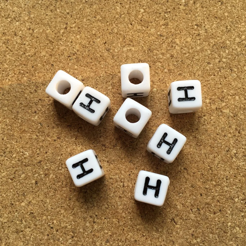 Пластиковые акриловые бусины с одной буквой А, 50 шт./лот, 8*8 мм, белые бусины с алфавитом