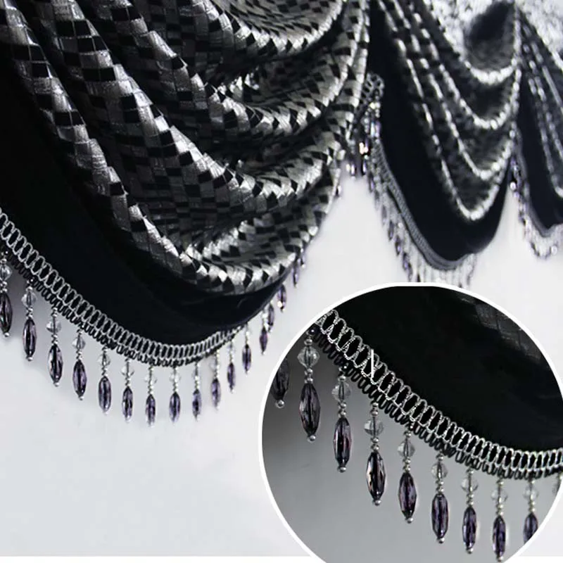 Helen cortina estilo europeo Grey Jacquard negro cortina habitación cortina de tul tratamientos de ventana HC99