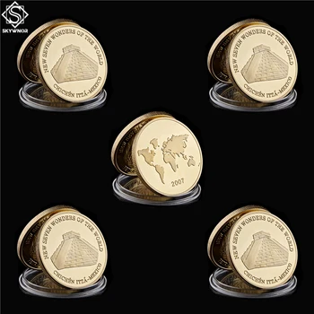 

5PCS/Lot 2007 Mexico Chichen-Itza Seven Wonder of World Souvenir Token Coins Gold Plated Metal Medallion Coin