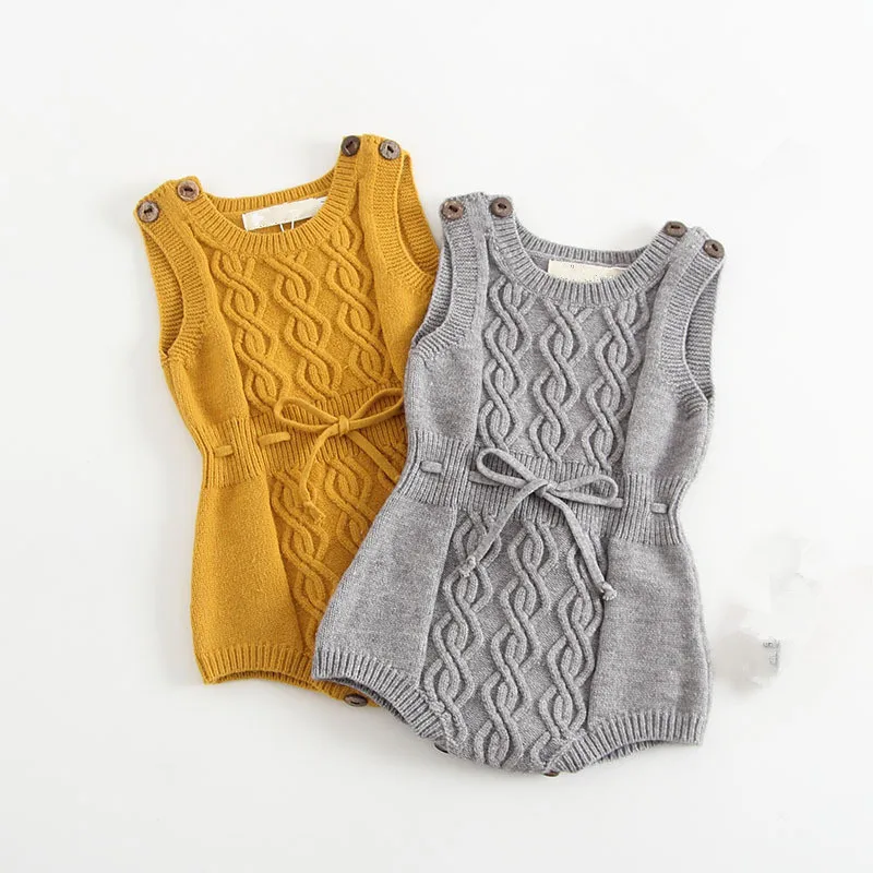 2018 Autumn Newborn Rompers Sweater Hair Cored Yarn Knitted Climbing Girls Clothes sleeveless Baby clothing Infant Jumpsuit