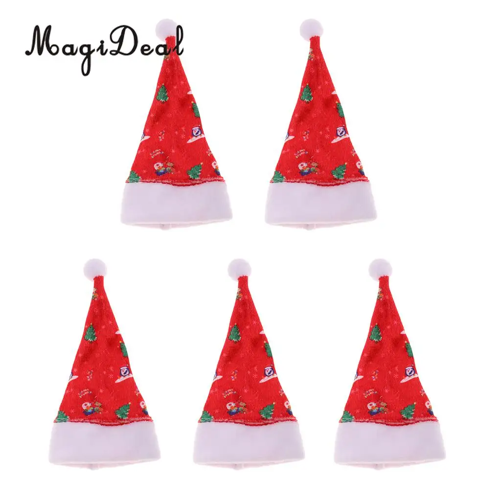 5 Pieces Mini Printed Santa Claus Hats Christmas Decoration for 30cm Barbie Dolls Accs