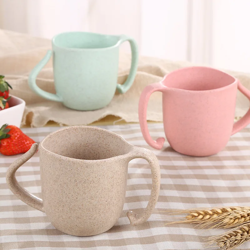 Wheat Straw Cup Kids Milk Mug Baby Training Cups Children Gargle Tooth Bruch Cup with Handgrip Non-toxic Drinking Mugs Learning (3)