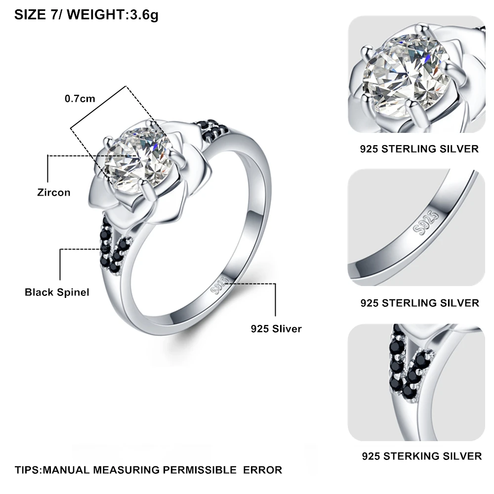 [BLACK AWN] Большой Цветок 925 пробы серебряные ювелирные изделия обручальные кольца для женщин Femme Bijoux Bague милое кольцо на палец G073