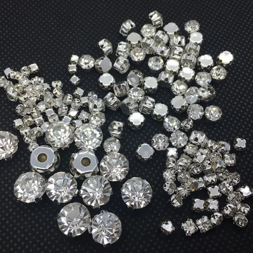 silver claw SS12-SS50(3-10 мм) разные размеры серебряная и Золотая основа прозрачный кристалл пришивные стразы бусины, стразы для рукоделия - Цвет: silver claw