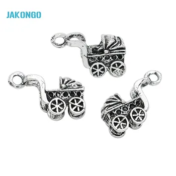 

JAKONGO 20pcs Baby Use Baby Cart Antique Silver Plated Pendants for Necklace Jewelry Making DIY Handmade Craft 33x12mm