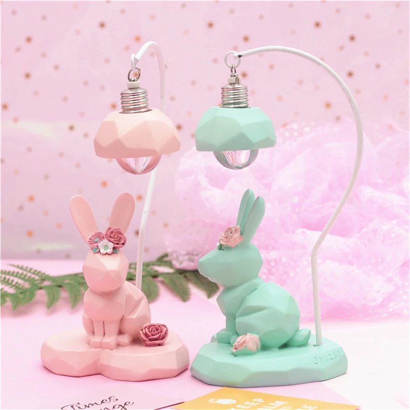 

Lovely Rabbit Figurines Girlish Bunny Ornaments Exquisite Home Decoration Accessories Shining Rabbit Night Light Home Decor