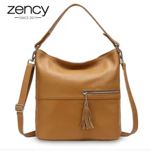 Zency Beauty Design Women Shoulder Bag With Tassel Genuine Leather Handbag Apricot Fashion Lady Crossbody Purse Black Grey