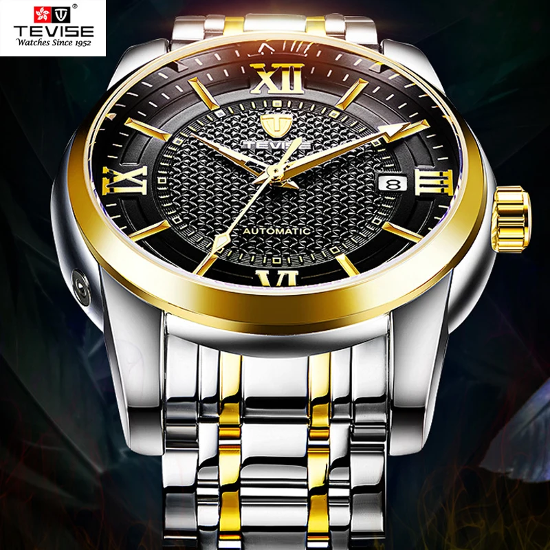 

2018 Tevise Watch Men Luxury Gold Automatic Mechanical Mens Wrist Watches 316L Stainless Steel Luminous Waterproof Clock relogio