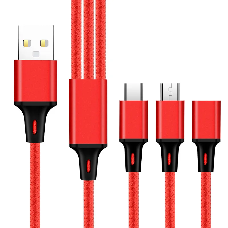 Usb-кабель для iPhone XS X 8 7 6 зарядное устройство 3 в 1 Micro USB кабель для Android USB TypeC кабель для мобильного телефона samsung S10 - Цвет: Red