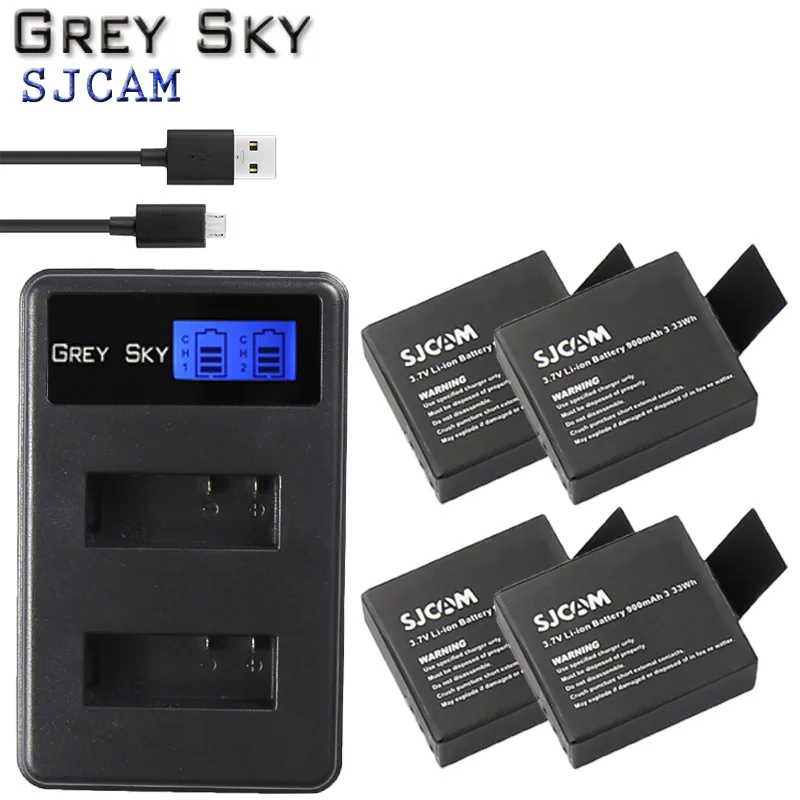 Charger and 4battery 3,7 v 900mAh батарея SJ4000 Батарея SJ5000 SJ6000, Wi-Fi+ ЖК-дисплей usb зарядное устройство для спортивной экшн-камеры SJCAM sj 4000 5000 6000 7000 8000 sj9000 M10 - Цвет: Charger and 4battery