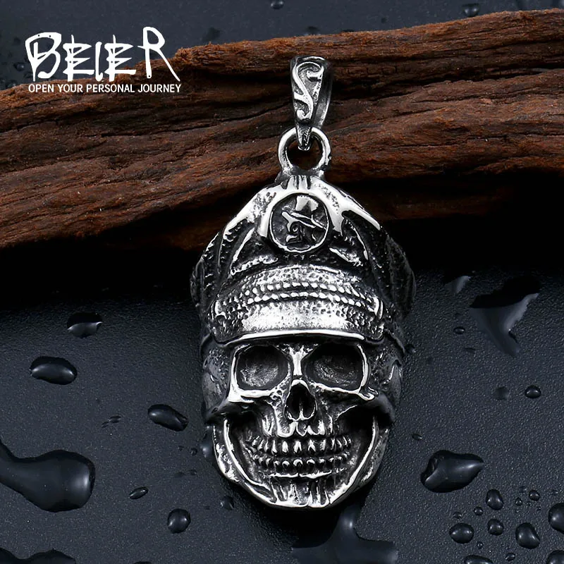 Beier 316L Stainless Steel Necklace Cool Officer Dictator New Designed Skull Pendant Fashion Jewelry BP8-206 | Украшения и