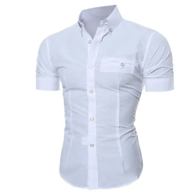 2019 Роскошные Для мужчин Slim Fit рубашка короткий рукав стильные официальные Топы Для мужчин Повседневное короткий рукав пуговицы для рубашки