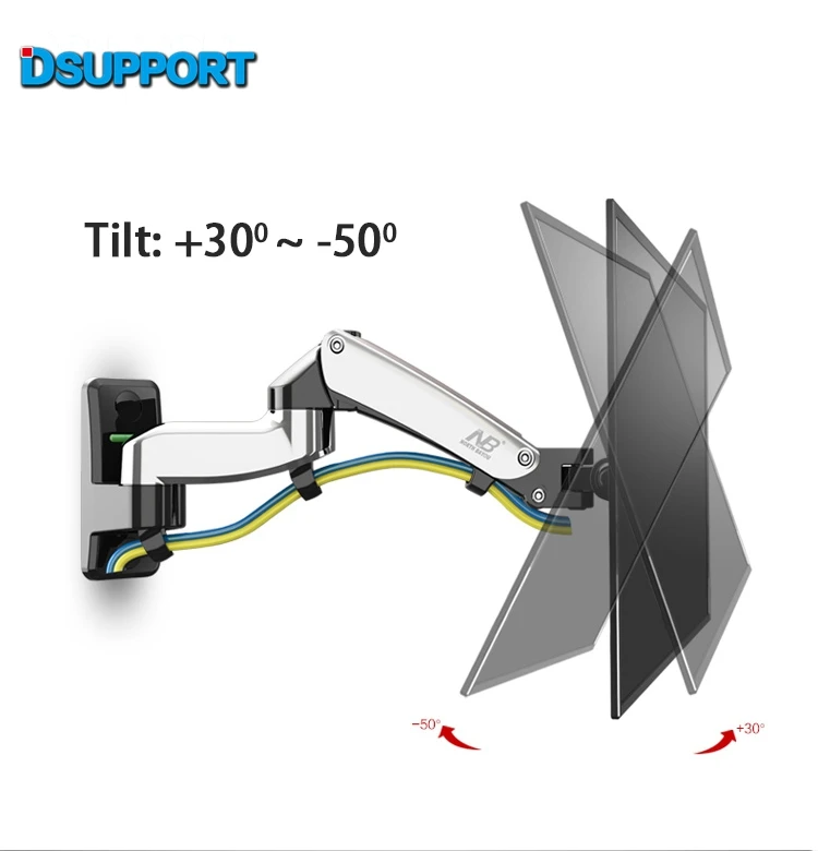 NB F150 алюминиевый сплав 360 градусов 1"-27" держатель для монитора газовый пружинный кронштейн светодиодный ЖК-телевизор настенное крепление загрузка 2-7 кг