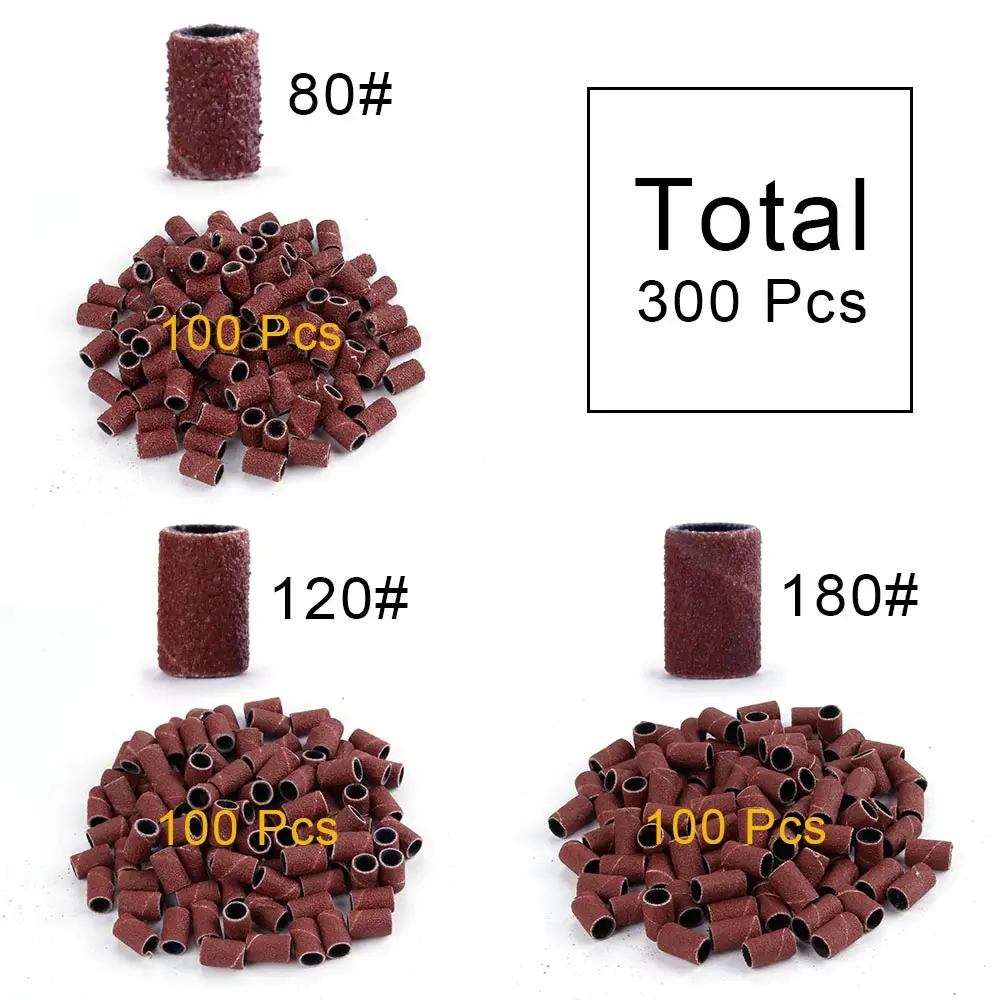 300 шт Шлифовальная Пилка Для ногтей резинки для ногтей УФ-гель, акриловый лак для удаления Электрический Маникюр машина для ногтей биты 80#120#180 - Цвет: 300pcs