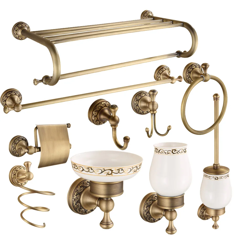 Классический античный бронзовый набор аксессуаров для ванной комнаты, универсальный набор, руководство, заказ в один клик - Цвет: 10 Pieces Set - A