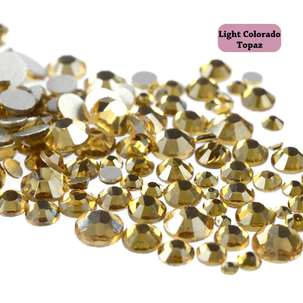 Яркие блестящие 3D Стразы для дизайна ногтей, стразы с плоской задней частью, смешанные SS3~ SS16, золотые блестящие драгоценные камни, стеклянные кристаллы LA309 - Цвет: Light Colorado Topaz