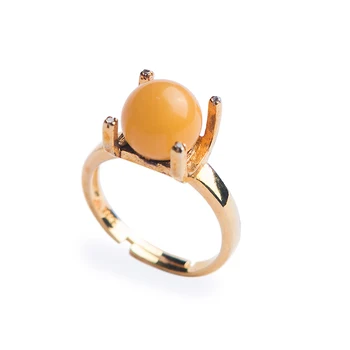 

Real Natural Yellow Amber Gemstone Sphere Ball Shape Stone Women 9mm Wedding Adjustable Size Ring AAAA
