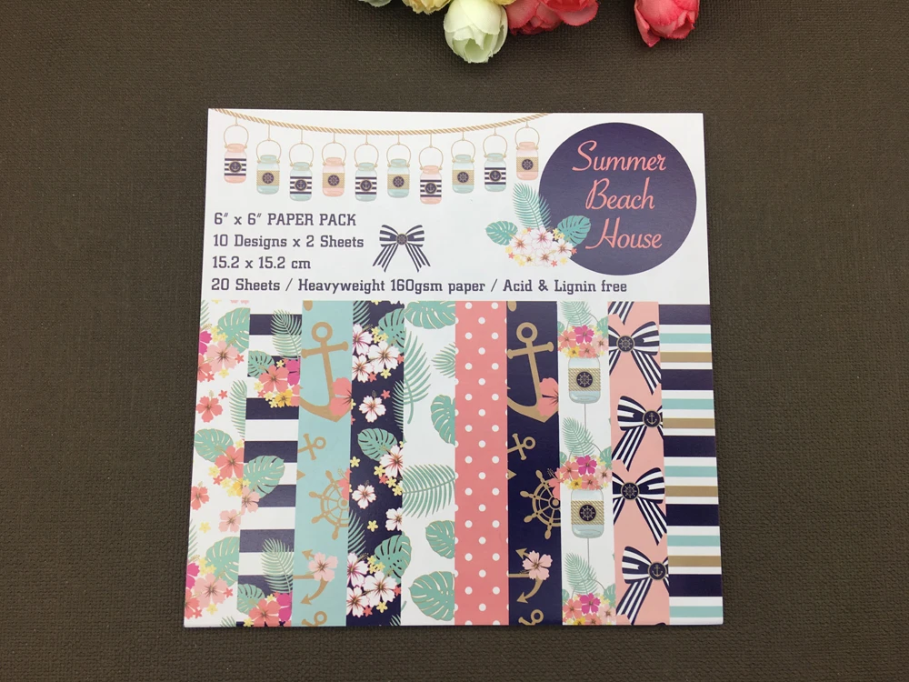 

AlinaCraft 20 sheets 6"X6" summer beach house patterned paper Scrapbooking paper pack handmade craft paper craft Background pad