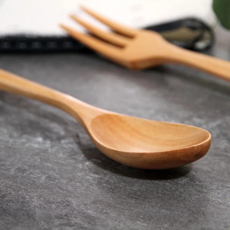 2 Pcs Wood Spoon Fork Cutlery Set Wooden Dinnerware Set Catering Fork Spoon Dinner Table Fork Dessert Soup Spoon Wood Utensils (8)