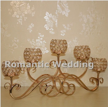 

Free shipment 10PCS/lots 5 arms crystal metal candlestick for Wedding decorations event products party decorations