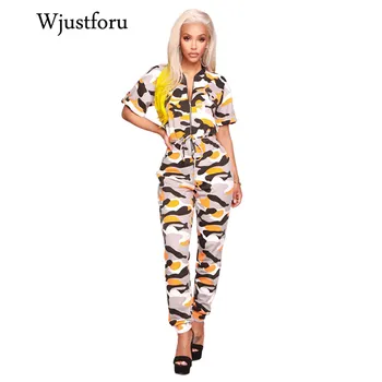 

Wjustforu Classic Camouflage Jumpsuit Women Casual Personality Summer Jumpsuit Short Sleeve Elegant Bodycon Jumpsuit Female