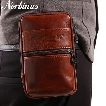 

Norbinus Men Waist Packs Genuine Cowhide Leather Fanny Bags Mobile Cell Phone Case Cover Belt Clip Hip Bum Purse Cigarette Pouch