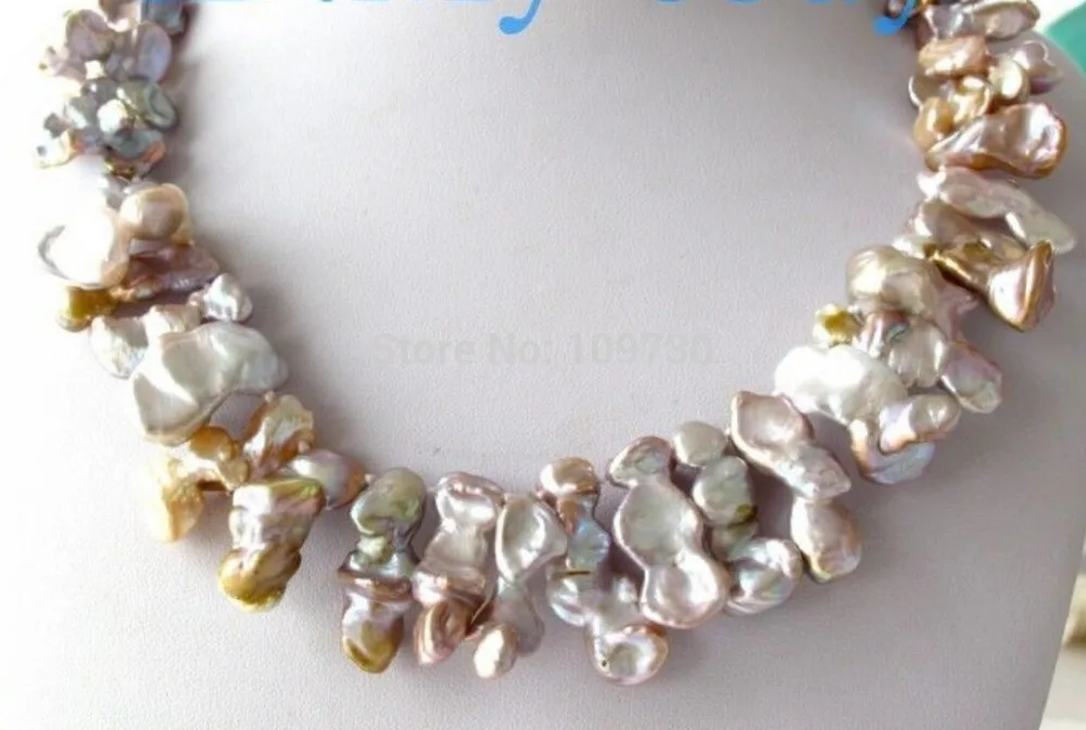 

Jewelr 003031 Purple Keshi Keishi Petal Pearl Necklace 925 Silver Clasp