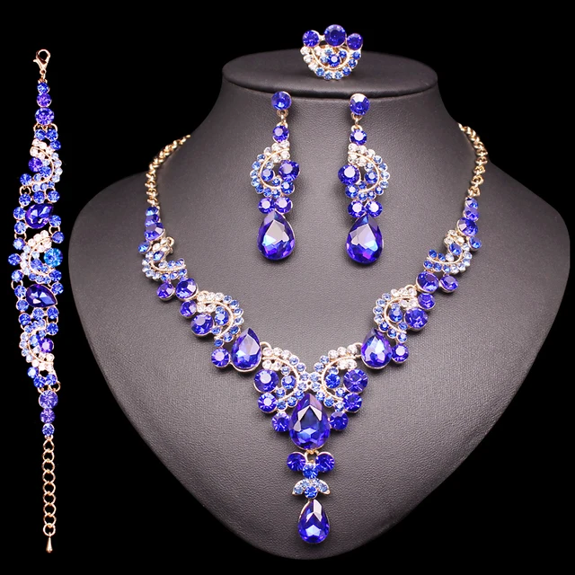 Indian Necklace Earrings Bracelet Ring Sets Crystal Jewelry Sets Wedding Party C Indian Necklace Earrings Bracelet Ring Sets Crystal Jewelry Sets Wedding Party C
