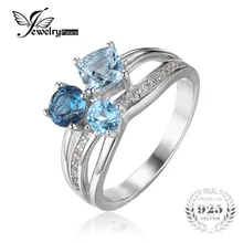 Jewelrypalace 1.7ct multi genuino topacio azul londres 3 piedras anillo auténtica plata de ley 925 joyas de plata para las mujeres del partido fine regalo