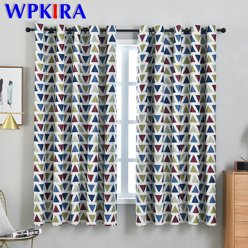 

Cartoon Printed Geometric Blackout Cloth Curtain For Kids Boys Bedroom Short Window Color Curtain For Kitchen Door Drapes M107D3