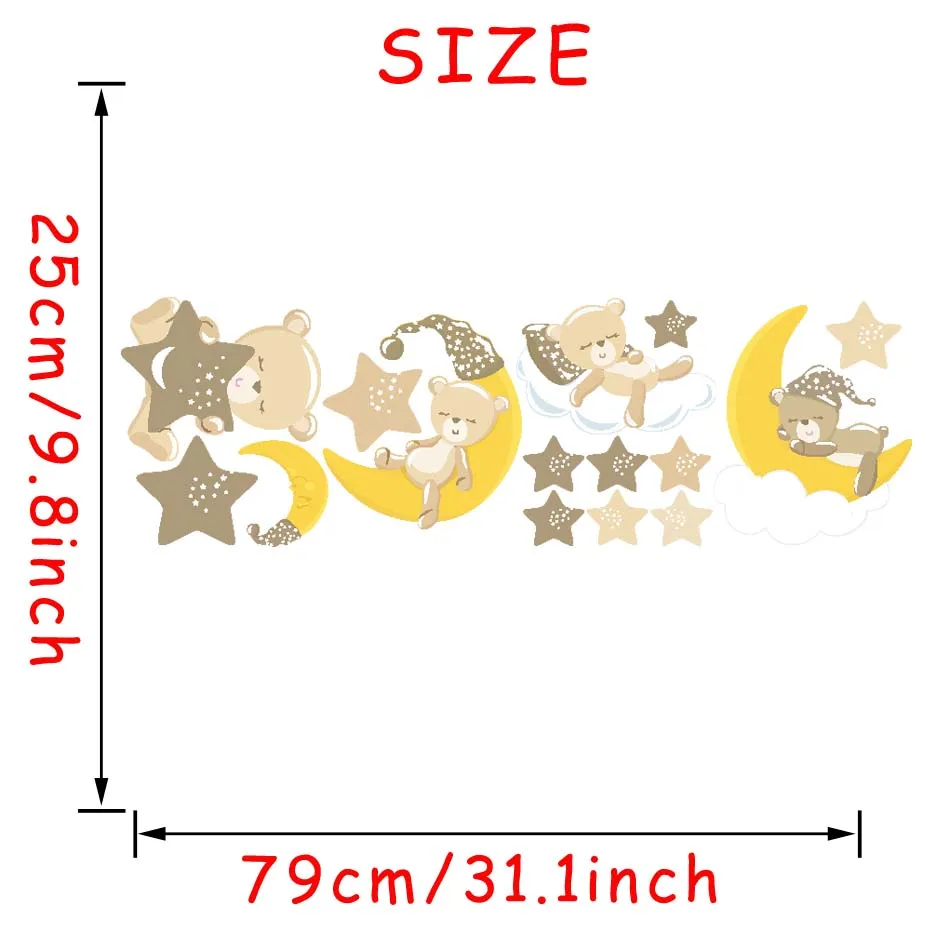 Brown Teddybears Stars Moons Decals Vinyl Sticker For Kids Nursery Bedroom Modern Wall Art Murals Removable Wallpaper Home Decor (7)